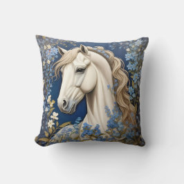Elegante witte Pony en vergeet-me-nots Kussen