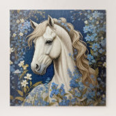 Elegante witte Pony en vergeet-me-nots Legpuzzel (Verticaal)