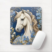 Elegante witte Pony en vergeet-me-nots Muismat (Met muis)