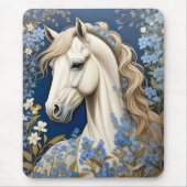 Elegante witte Pony en vergeet-me-nots Muismat (Voorkant)
