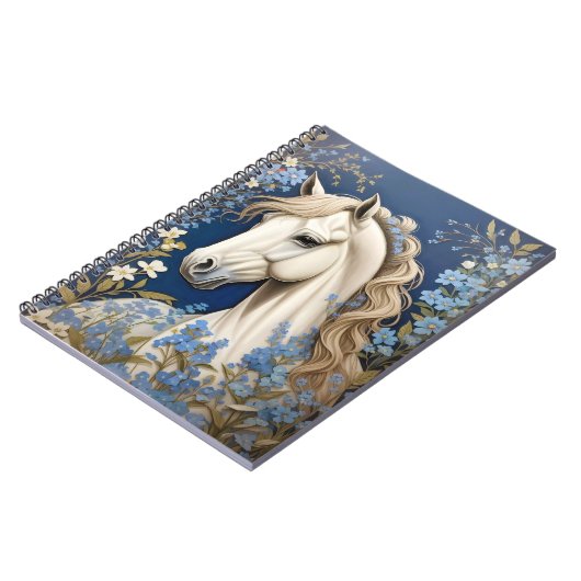 Elegante witte Pony en vergeet-me-nots Notitieboek (Linkerzijde)