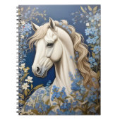 Elegante witte Pony en vergeet-me-nots Notitieboek (Voorkant)