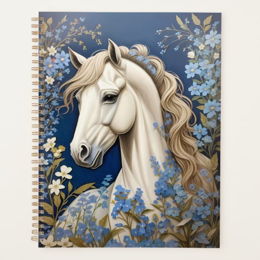 Elegante witte Pony en vergeet-me-nots Planner (Voorkant)