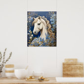 Elegante witte Pony en vergeet-me-nots Poster (Keuken)
