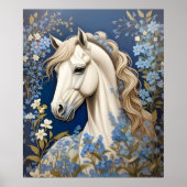 Elegante witte Pony en vergeet-me-nots Poster (Voorkant)