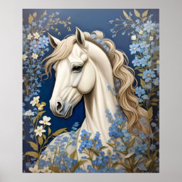 Elegante witte Pony en vergeet-me-nots Poster