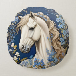 Elegante witte Pony en vergeet-me-nots Rond Kussen