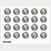 Elegante witte Pony en vergeet-me-nots Ronde Sticker (Vel)