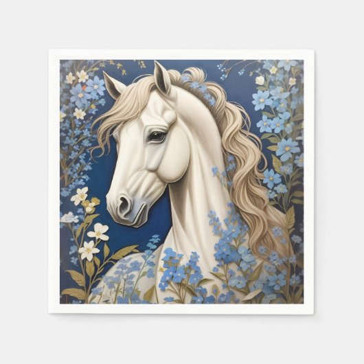 Elegante witte Pony en vergeet-me-nots Servet (Voorkant)