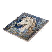 Elegante witte Pony en vergeet-me-nots Tegeltje (Zijkant)