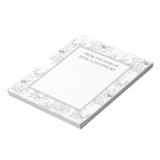 Elegante witte potlood handgetekende bloemen van b notitieblok (Linkerzijde)