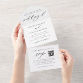 Elegante Witte QR Code RSVP Kalligrafie Bruiloft All In One Uitnodiging (Afscheurbaar)
