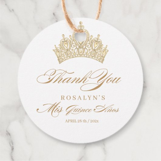 Elegante witte Quinceanera gouden tiara Bedankjes Labels (Achterkant)