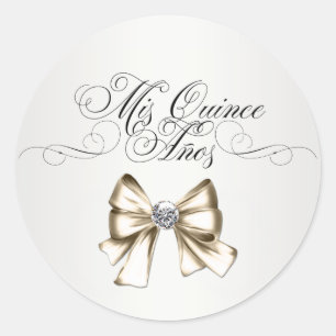 Elegante witte Quinceanera-stickers Ronde Sticker
