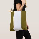 Elegante witte Racing Stripes Olijfachtergrond Tote Bag (Dichtbij)