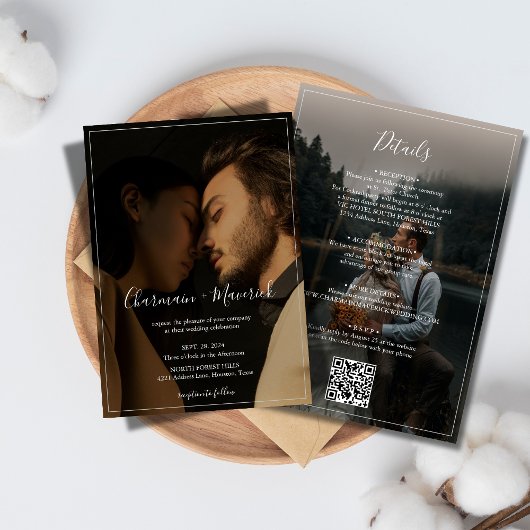 Elegante witte rand en 2 foto budget bruiloft kaart