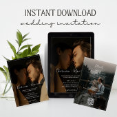 Elegante witte rand en 2 foto budget bruiloft kaart