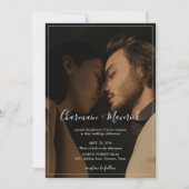 Elegante witte rand en 2 foto budget bruiloft kaart (Voorkant)