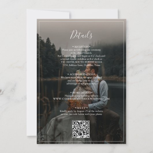 Elegante witte rand en 2 foto budget bruiloft kaart (Achterkant)