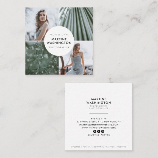 Elegante witte rand fotograaf minimaal modern vierkante visitekaartje (Voorkant / Achterkant)