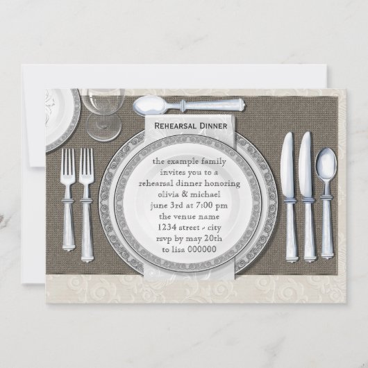 Elegante witte repetitie dineruitnodigingen kaart (Voorkant)