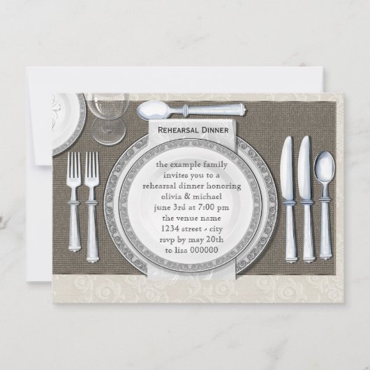 Elegante witte repetitiediner uitnodigingen (Voorkant)