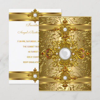 Elegante witte rijk vergulde verjaardagsfeestje kaart