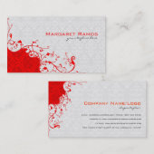 Elegante witte & rode  bloemdamast visitekaartje (Voorkant / Achterkant)