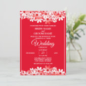 Elegante witte rode bloemen bruiloft kaart (Staand voorkant)