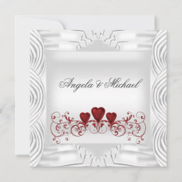 Elegante witte rode harten trouwuitnodiging kaart