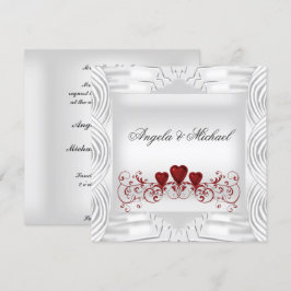 Elegante witte rode harten trouwuitnodiging kaart