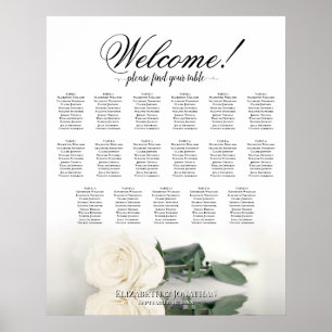 Elegante Witte Roos 17 Tafel Trouwstoelindeling Poster