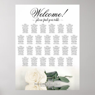 Elegante Witte Roos 26 Tafel Trouwzaalstoelenkaart Poster