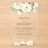 Elegante witte roos acryl bruiloft uitnodiging (Voorkant)