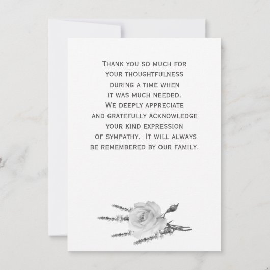 Elegante witte roos begrafenissympathie bedankkaart (Achterkant)