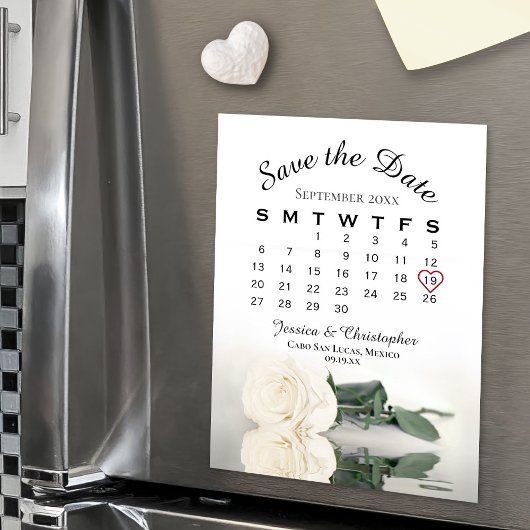 Elegante witte roos Bewaar de datum Kalender magne