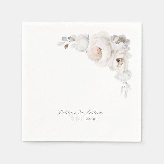 Elegante witte roos bloem bruiloft servet (Voorkant)