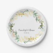 Elegante witte roos bloemenbruiloft papieren bordje (Voorkant)