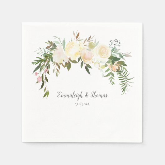 Elegante witte roos bloemenbruiloft servet (Voorkant)