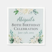 Elegante witte roos bloemig 80e verjaardag elke le servet (Voorkant)