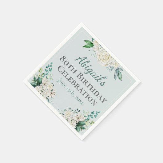 Elegante witte roos bloemig 80e verjaardag elke le servet (Hoek)