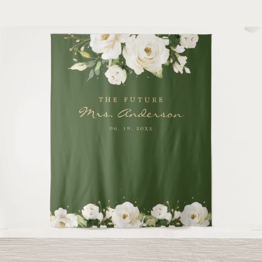 Elegante witte roos bruidsuitnodiging donkere foto wandkleed (Voorkant)