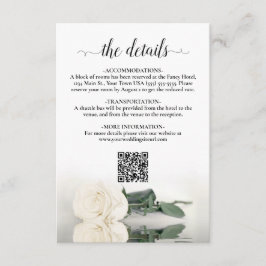 Elegante witte roos bruiloft details QR-code Informatiekaartje