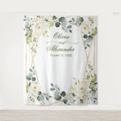 Elegante witte roos bruiloft foto booth achtergron wandkleed (Voorkant)