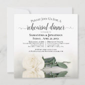 Elegante witte roos bruiloft repetitie & diner kaart (Voorkant)