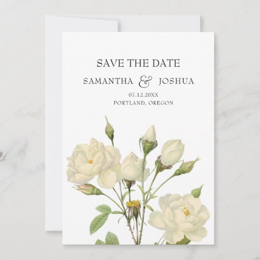 Elegante witte  Roos bruiloft save the date Kaart (Voorkant)