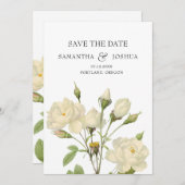 Elegante witte  Roos bruiloft save the date Kaart (Voorkant / Achterkant)