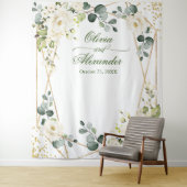 Elegante witte roos bruiloftsfotocabine achtergron wandkleed (In situ)