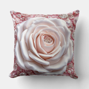 Elegante Witte Roos en Glanzende Roze Parels Kussen