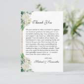 Elegante witte roos en lelies bruiloft bedankkaart (Staand voorkant)